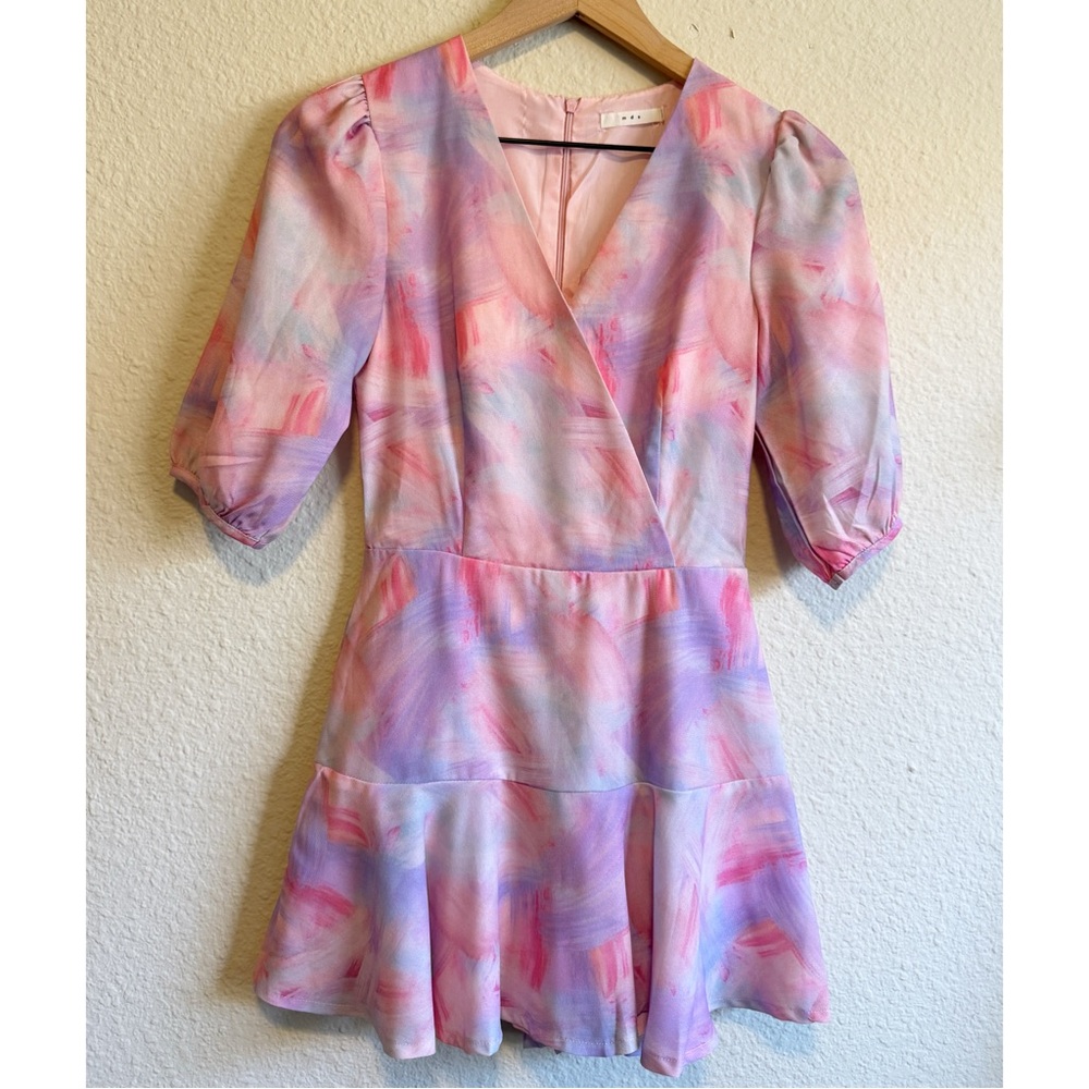 MDS Pink and Purple Puff Sleeve romper- size XS